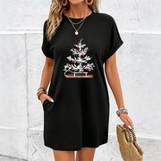 Spring and Black Off-shoulder Dress Cotton T-Shirt in Black