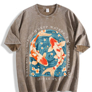 Christian Koi Patterned Vintage Washed T-Shirt in Brown