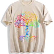 Pride Tree of Life Bella Canvas V-neck Vintage Washed T-Shirt in Beige