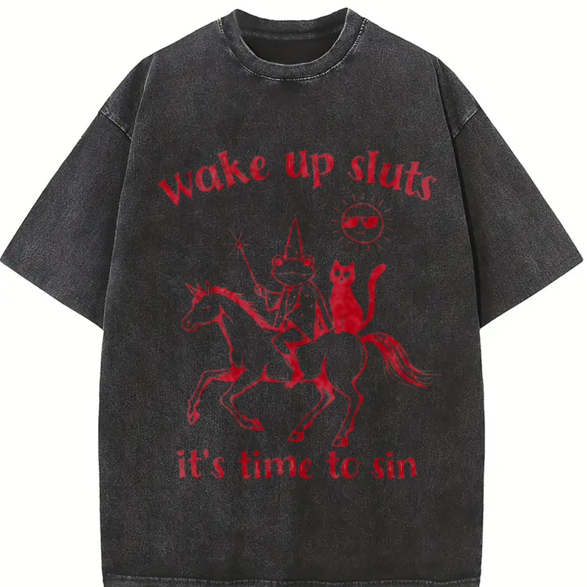 Wake Up Baddies It's Time to Misbehave Vintage Washed T-Shirt in Black