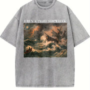 Homeschool Mama I Run a Tight Shipwreck Vintage Washed T-Shirt in Gray