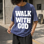 Walk with God Vintage Washed T-Shirt in Blue