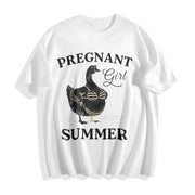 Pregnant Girl Bikini Goose Parody Meme Boxy DTG Cotton T-Shirt in White