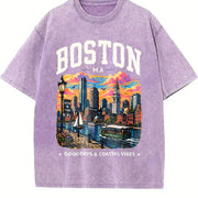 Boston Massachusetts Vintage Washed T-Shirt in Purple