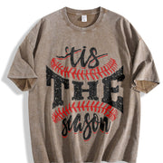 Sports Game Day Faux Glitter Tis the Season Baseball Vintage Washed T-Shirt in Brown