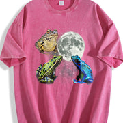 Three Frogs Retro Toads Moon Vintage Washed T-Shirt in Red