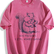 God Provides I Still Hoard Snacks Christian Squirrel Vintage Washed T-Shirt in Red