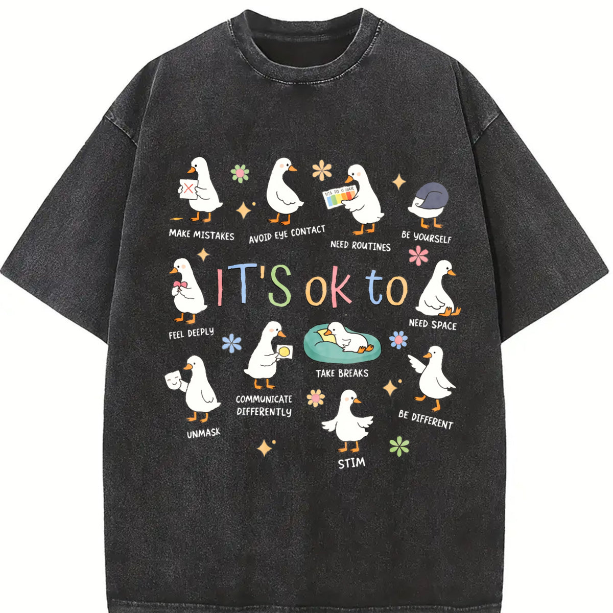 It’s Ok to Be Different Autism Goose Vintage Washed T-Shirt in Black