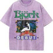 Y2k Bjork Debut Vintage Washed T-Shirt in Purple