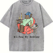 It's Past My Bedtime Sleepy Bear Vintage Washed T-Shirt in Gray
