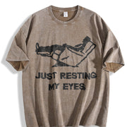 Just Resting My Eyes Sarcastic for Dad Joke Classic Dad Vintage Washed T-Shirt in Brown