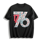 Floral 1776 USA Independence Cotton T-Shirt in Black