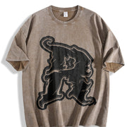 Distressed Wizard Hat Letter R Vintage Washed T-Shirt in Brown