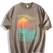 Sunset Beach Vibes Palm Tree vintage washed oversized T-shirt in Brown