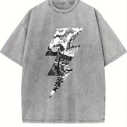Lightning Bolt Desert Cactus Retro 90s Vintage Washed T-Shirt in Gray