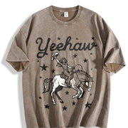 Yeehaw Cowgirl Rodeo Vintage Washed T-Shirt in Brown