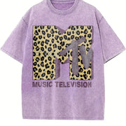 MTV Classic Leopard Bold Logo Vintage Washed T-Shirt in Purple