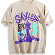 Retro Purple Grape Team Street Hip-hop Vintage Washed T-Shirt in Beige