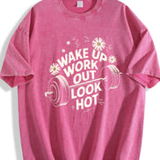 Wake Up Work Out Look Hot Vintage Washed T-Shirt in Red