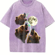 Bear Howling to Moon 90s Vintage Washed T-Shirt in Purple