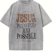 Jesus All Things Are Possible Vintage Washed T-Shirt in Gray