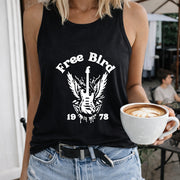 Free Bird Guitar Wings 1978 Crew-neck Sleeveless Vest Women's Color Cotton Tank Top in Black