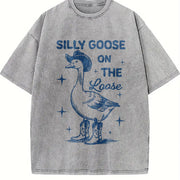 Retro Silly Goose Silly Goose on the Loose Vintage Washed T-Shirt in Gray