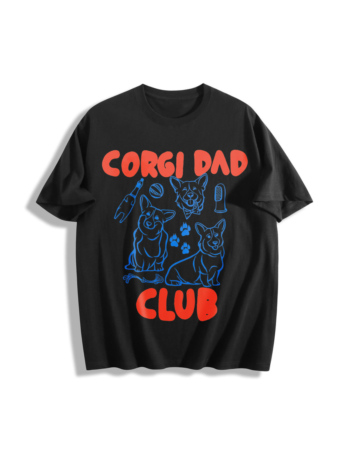 Corgi Dad Club Cotton T-Shirt in Black