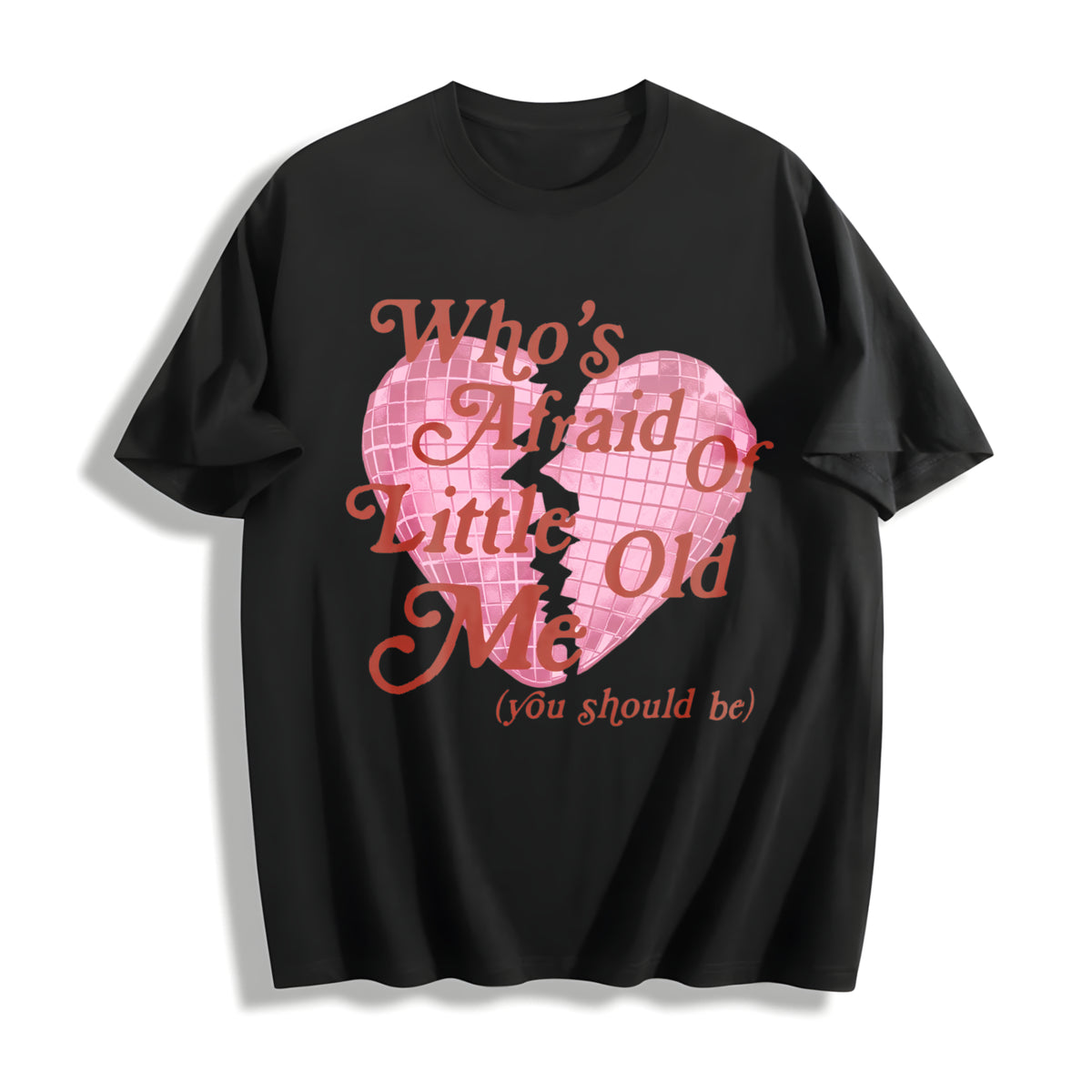 European and American with Heart Cotton T-Shirt in Black