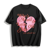 European and American with Heart Cotton T-Shirt in Black