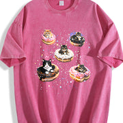 Cat Donut 90s Retro Cats in Space Vintage Washed T-Shirt in Red