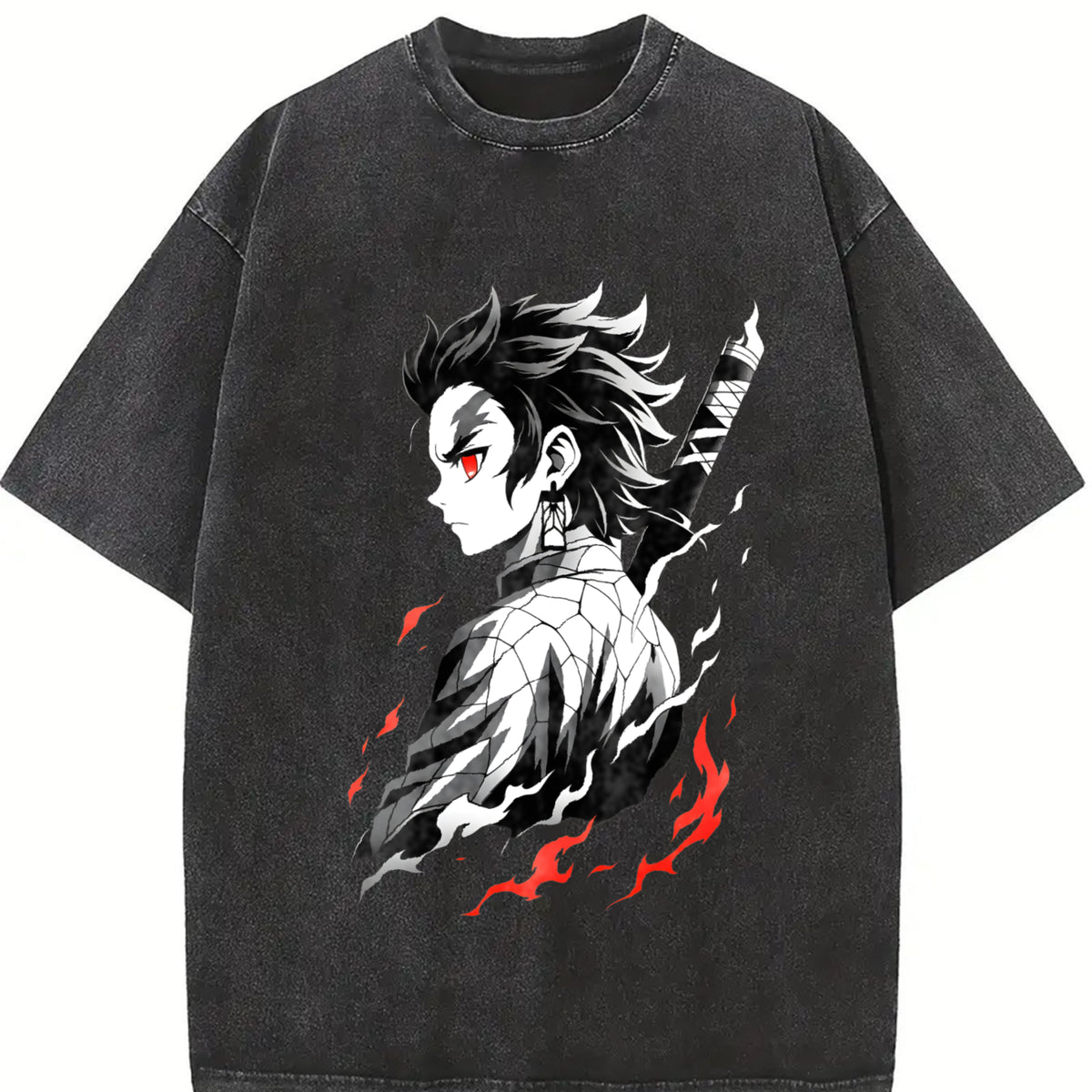 Retro Limited Tanjiro - Demon Slayer Infinity Castle Arc vintage washed oversized T-shirt in Black