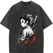 Retro Limited Tanjiro - Demon Slayer Infinity Castle Arc vintage washed oversized T-shirt in Black