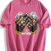Hip Hop Finance Wealth Symbol Vintage Washed T-Shirt in Red