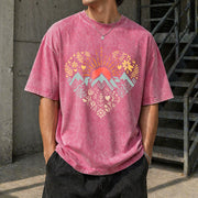 Mountain Heart Retro Camping Vintage Washed T-Shirt in Red