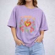 Fire-heart vintage washed oversized T-shirt in Purple
