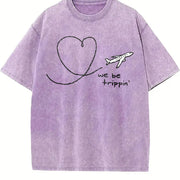 We Be Trippin Airplane Heart Vintage Washed T-Shirt in Purple