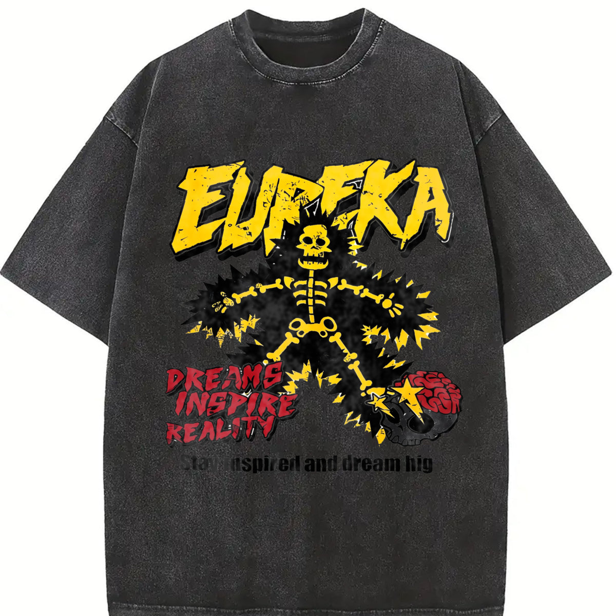 Eureka Skeleton Lightening Bolt Sleeveless Tank Vintage Washed T-Shirt in Black