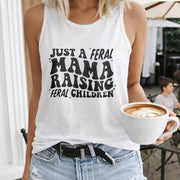 Just a Feral Mama Raising Feral Children Crew-neck Women's Color Cotton Tank Top in White