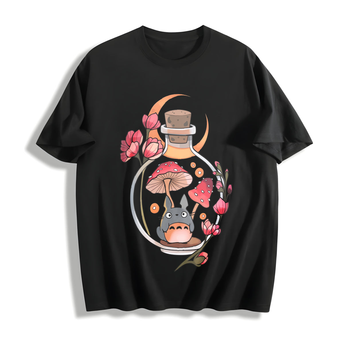 Totoro Mushroom My Neighbor Totoro Cotton T-Shirt in Black