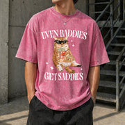 Even Baddies Get Saddies Cat Vintage Washed T-Shirt in Red