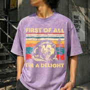 First of All I'm a Delight Sarcastic Angry Opossum Possum Vintage Washed T-Shirt in Purple