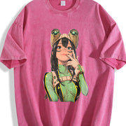Tsuyu Asui My Hero Academia Anime Manga vintage washed oversized T-shirt in Red