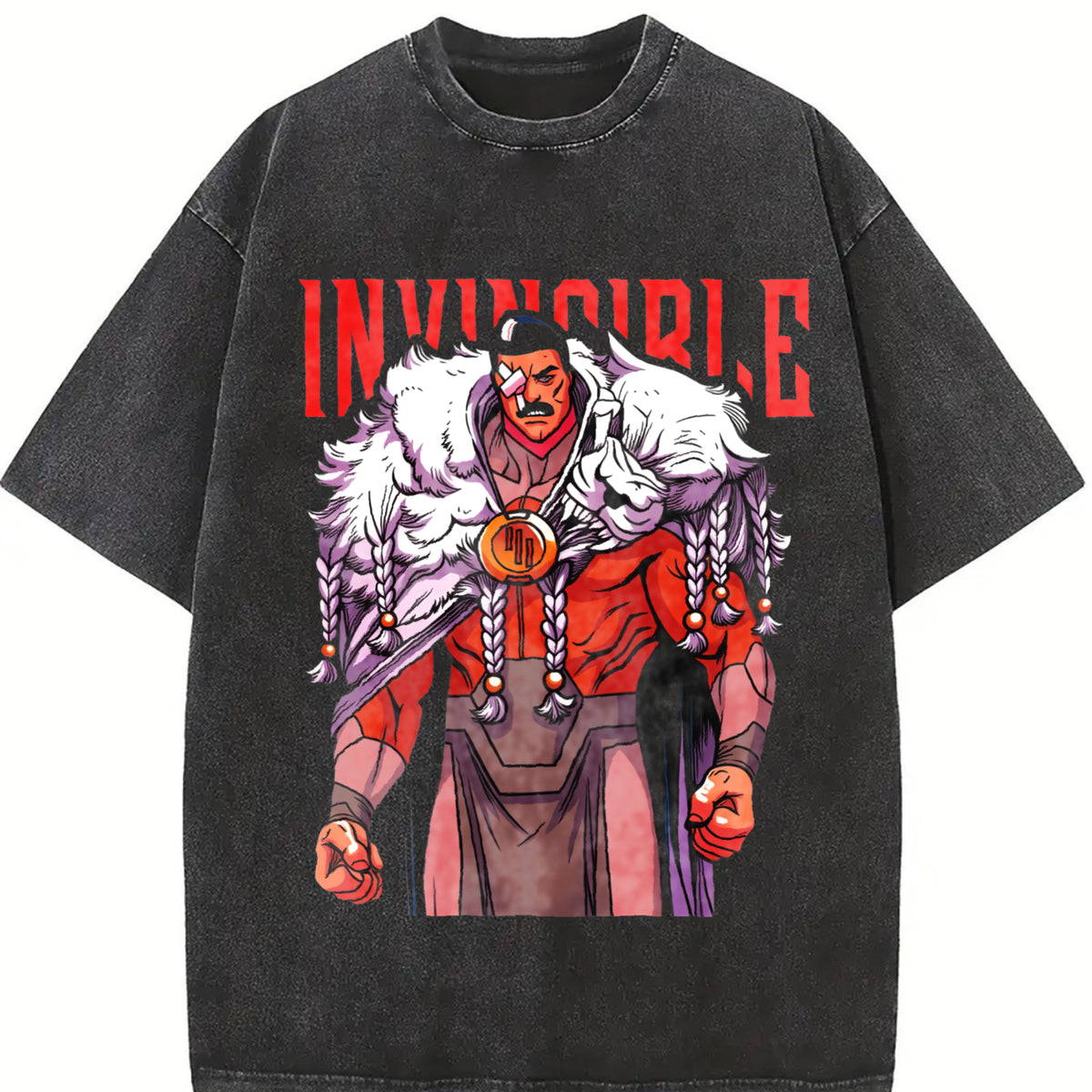 Thragg The Conqueror Viltrumite War - Invincible Comic TV vintage washed oversized T-shirt in Black