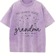 Custom Grandma with Kids Names Vintage Washed T-Shirt in Purple