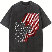 Wavy American Flag Vintage Washed T-Shirt in Black