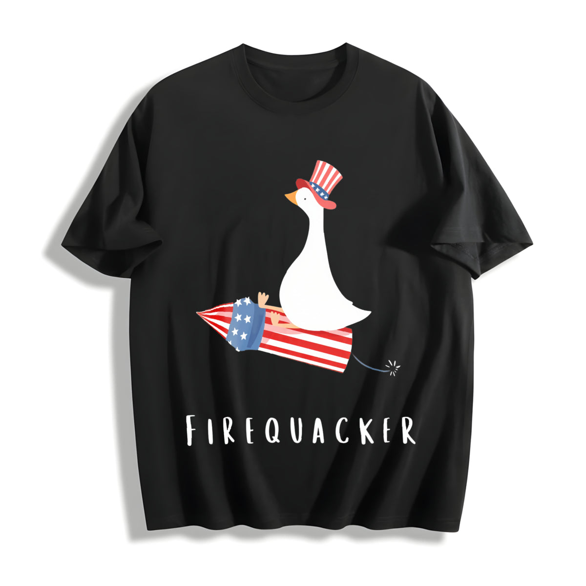 Fourth of July Firequacker Goose Cotton T-Shirt in Black