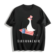 Fourth of July Firequacker Goose Cotton T-Shirt in Black