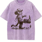 Cowboy Cat Western Cat Vintage Washed T-Shirt in Purple