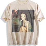 Smoking Glam Doll at the Bar Vintage Washed T-Shirt in Beige
